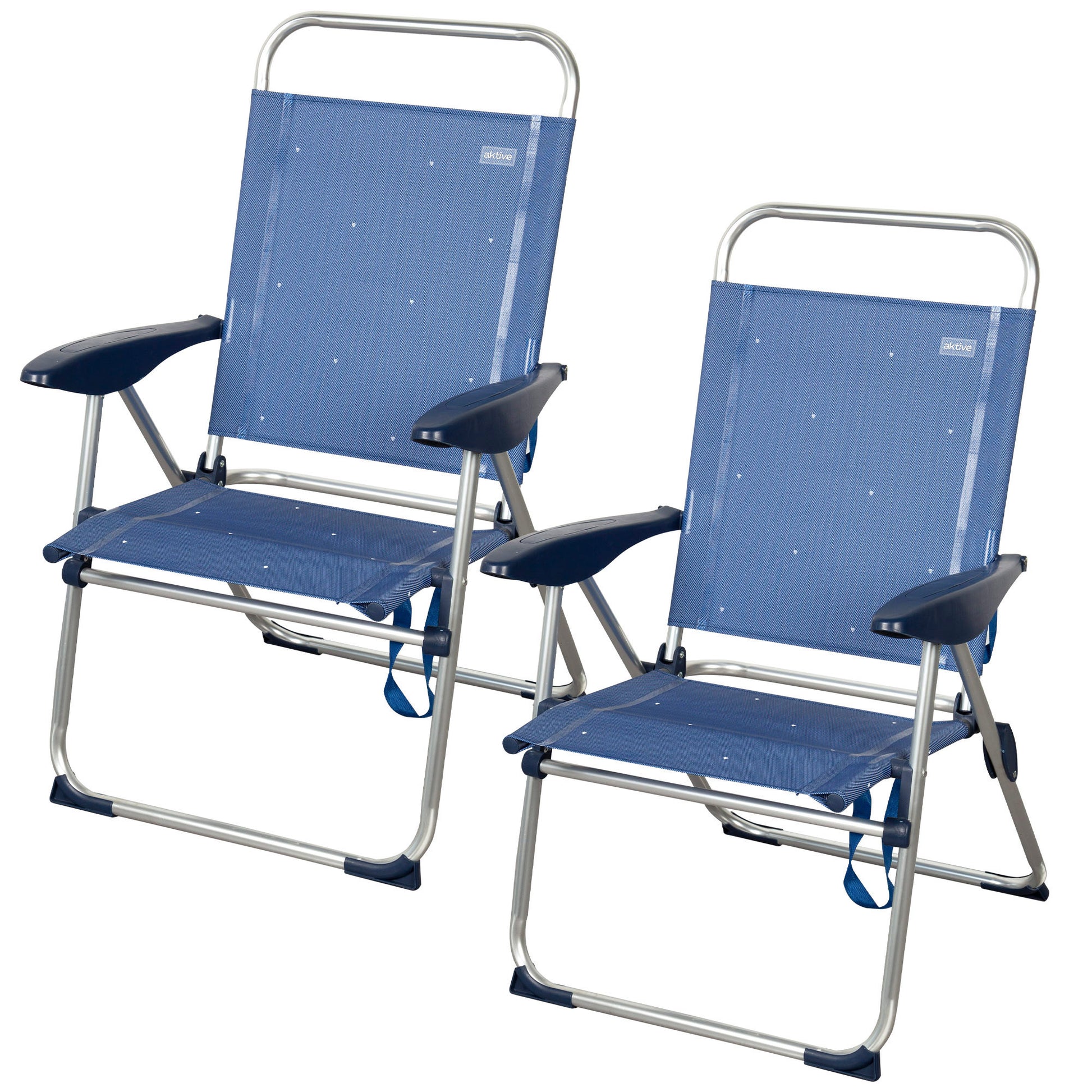 Aktive Pack 2 Sillas Plegables Playa 48x60x100 Cm Azul 4 Posiciones_0