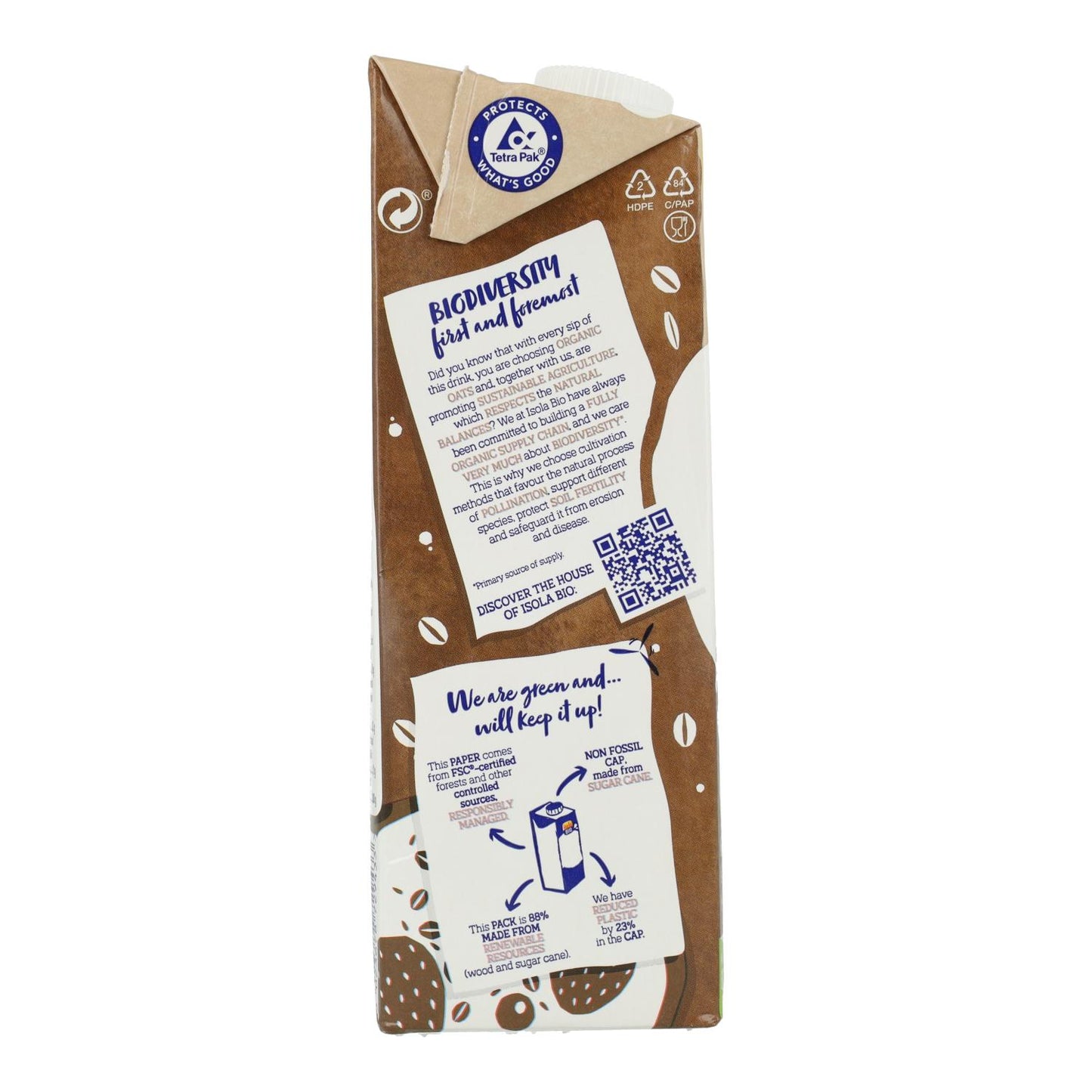 Bebida biológica de aveia e cacau sem adição de açúcar Isola Bio 1 L