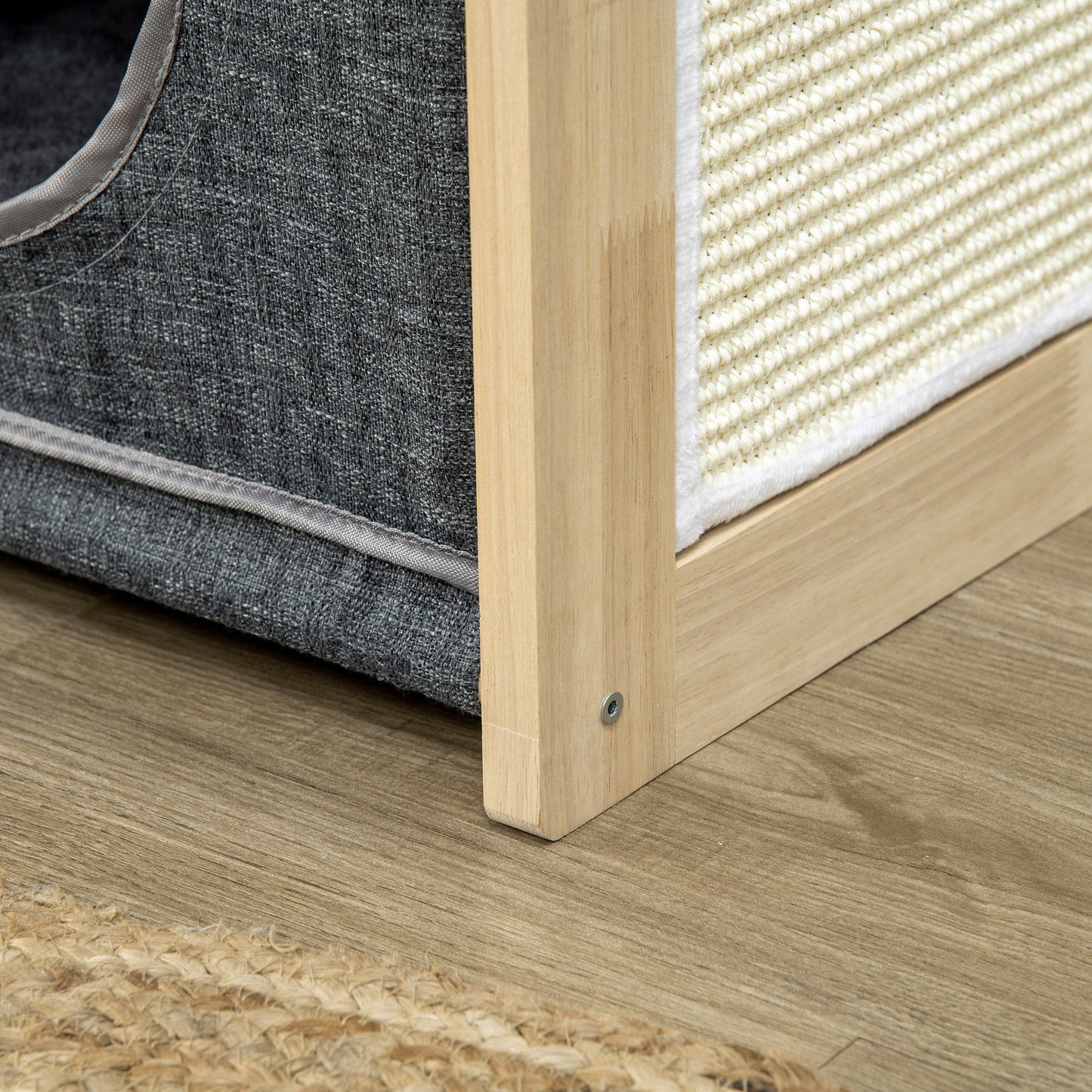 Pawhut Cama Cueva Para Gatos De Madera Con Cojín Extraíble 40x40x40,5 Cm Gris_4