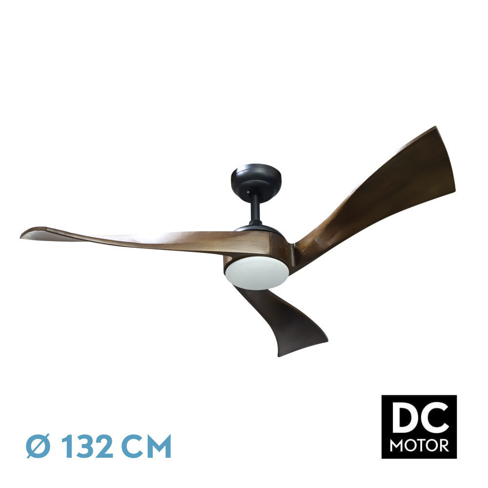 Ventilador Dc Janubi 22w Negro/roble 3 Aspas 132d Reg. Intensidad 2350lm 3000k-6000k C/remoto, Timer, Mem._0