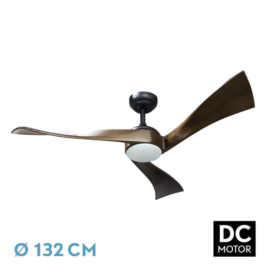Ventilador Dc Janubi 22w Negro/roble 3 Aspas 132d Reg. Intensidad 2350lm 3000k-6000k C/remoto, Timer, Mem._0