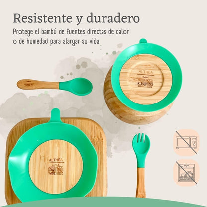 Vajilla De Bambú Natural - 4 Piezas - Verde Aguamarina._3