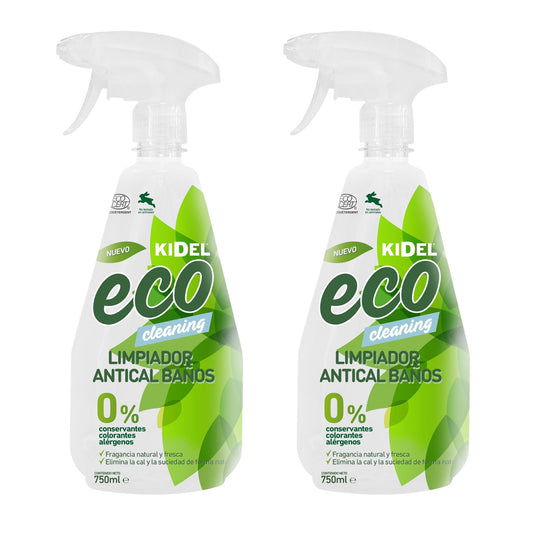 Embalagem de 2 sprays de limpeza anti-calcário para casa de banho Kidel Mimidu ECO 750 ml 