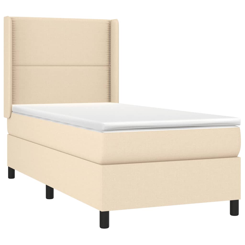 Cama Box Spring Colchón Y Luces Led Tela Color Crema 90x190 Cm / Vetonek_3