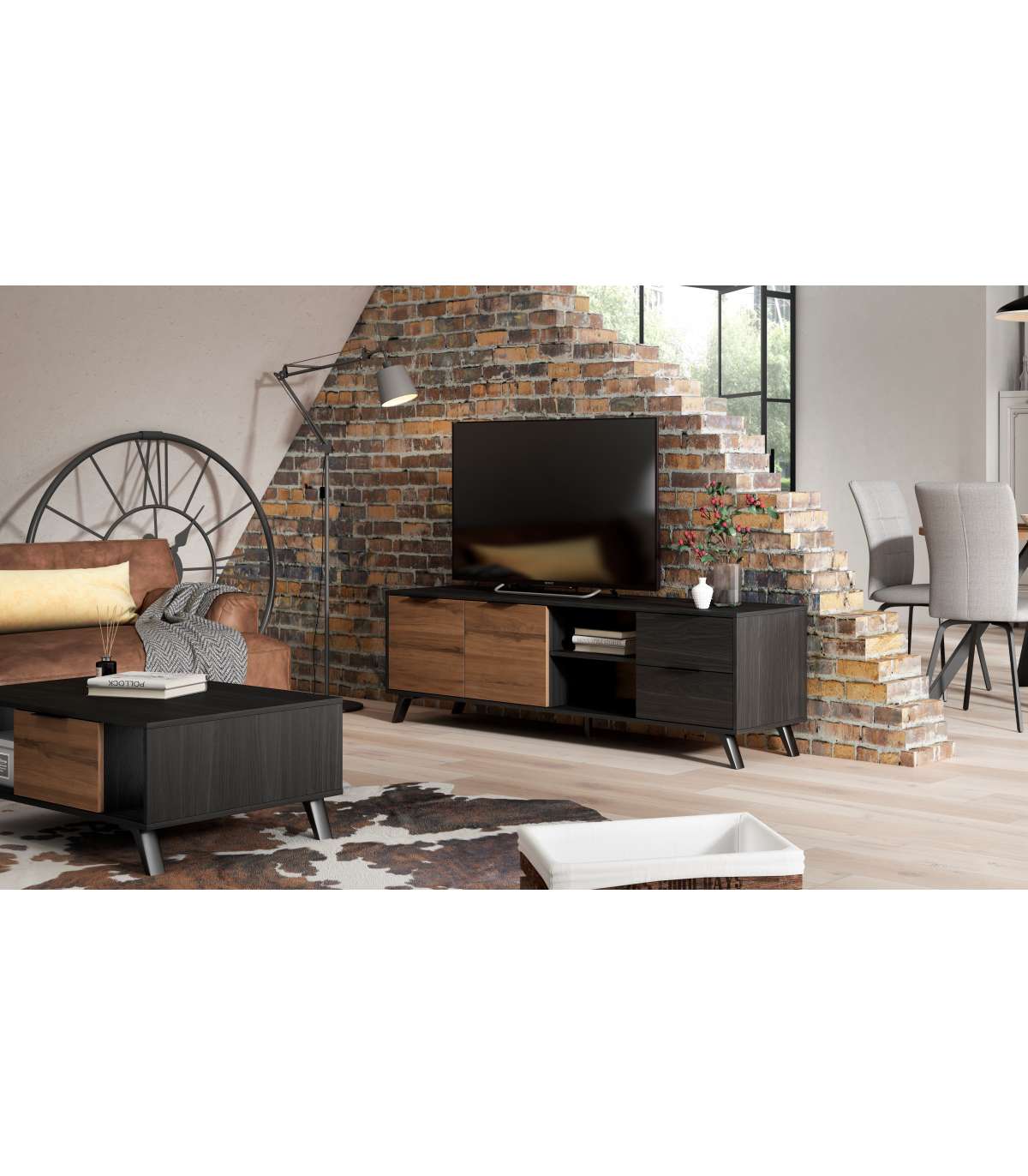 Mueble Para Televisión Modelo Noelia 2 Puertas 2 Cajones Acabado Nogal/bocamina, 180cm(an_0