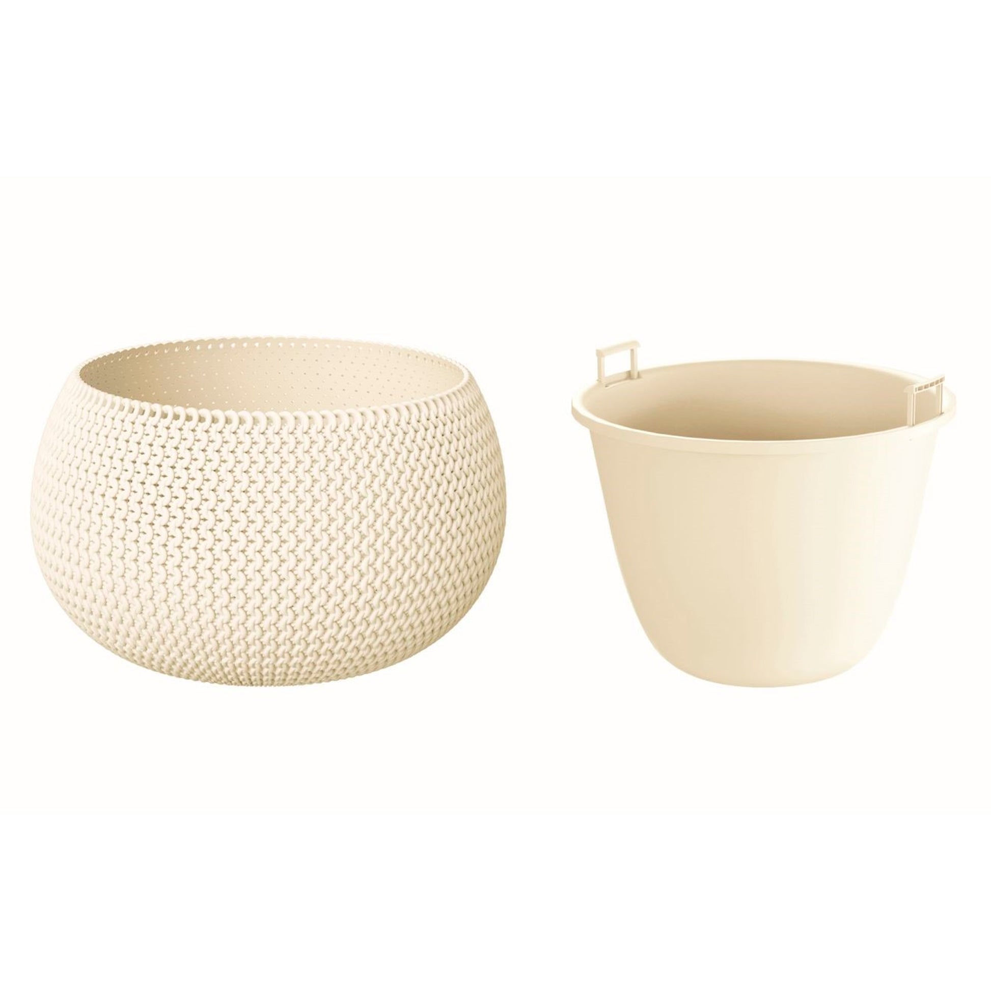 Maceta Redonda Con Deposito Splofy Bowl De Plastico En Color Crema 23,9 (largo) X 23,9 (ancho) X 16,1 (altura) Cm_0
