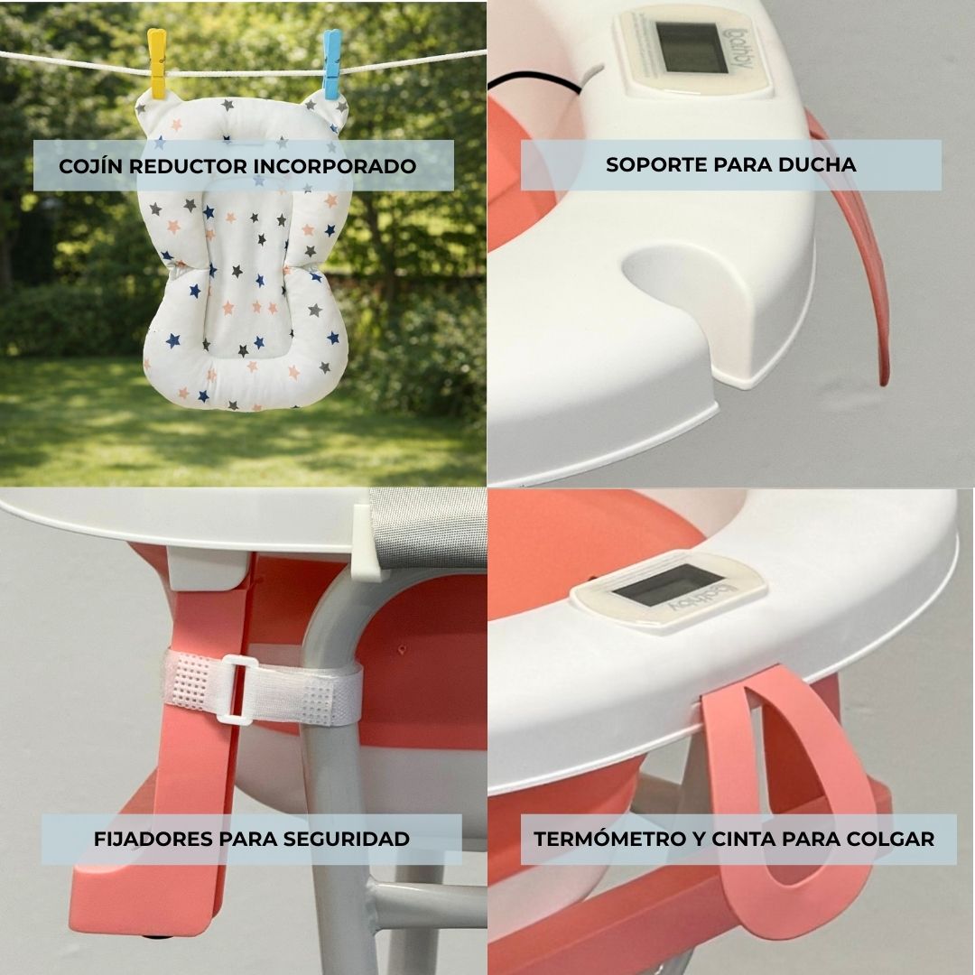 Bañera Bebé Rosa Con Cojín, Termómetro Y Soporte Plegable, Segura Y Compacta Bathby_2