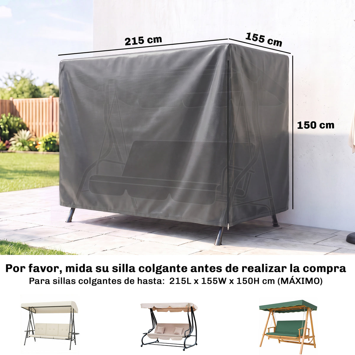 Outsunny Funda Balancín Jardín Con Cremallera 215x155x150 Cm Gris Oscuro_2