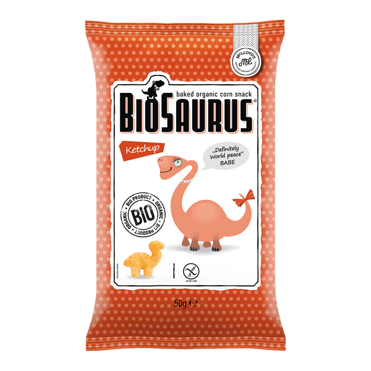 Snacks de milho com ketchup biológico, Biosaurus 50 g