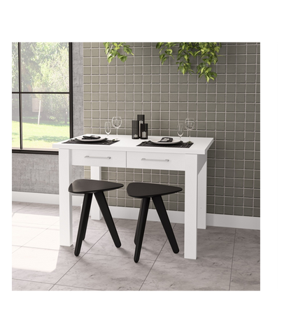 Mesa Para Cocina, Comedor Abatible 2 Cajones Md-bety Acabado Cristal Blanco, 110cm(ancho)_2