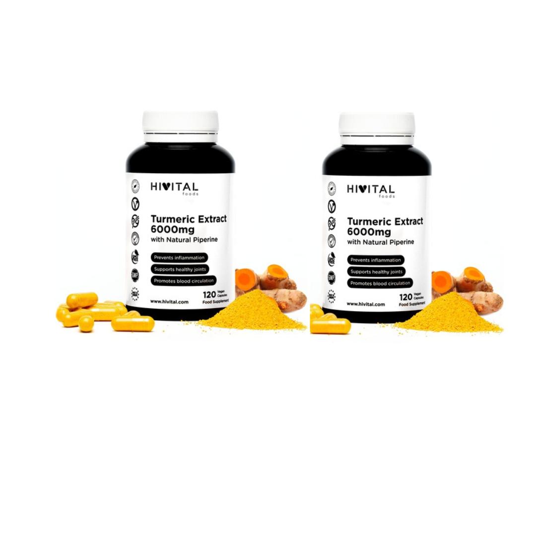 Embalagem de 2 Cápsulas Vegan Hivital de Cúrcuma 6000 mg com Pimenta-do-Reino 120 