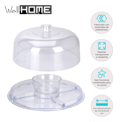 Well Home Plato Para Tarta Con Cúpula Multifuncional De 6 Usos, Material Ps Transparente Ø30,5 Cm_1