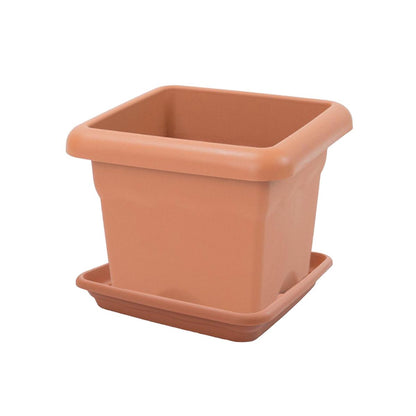 Pacote de pote quadrado de terracota com pires, 33 x 33 x 27 cm