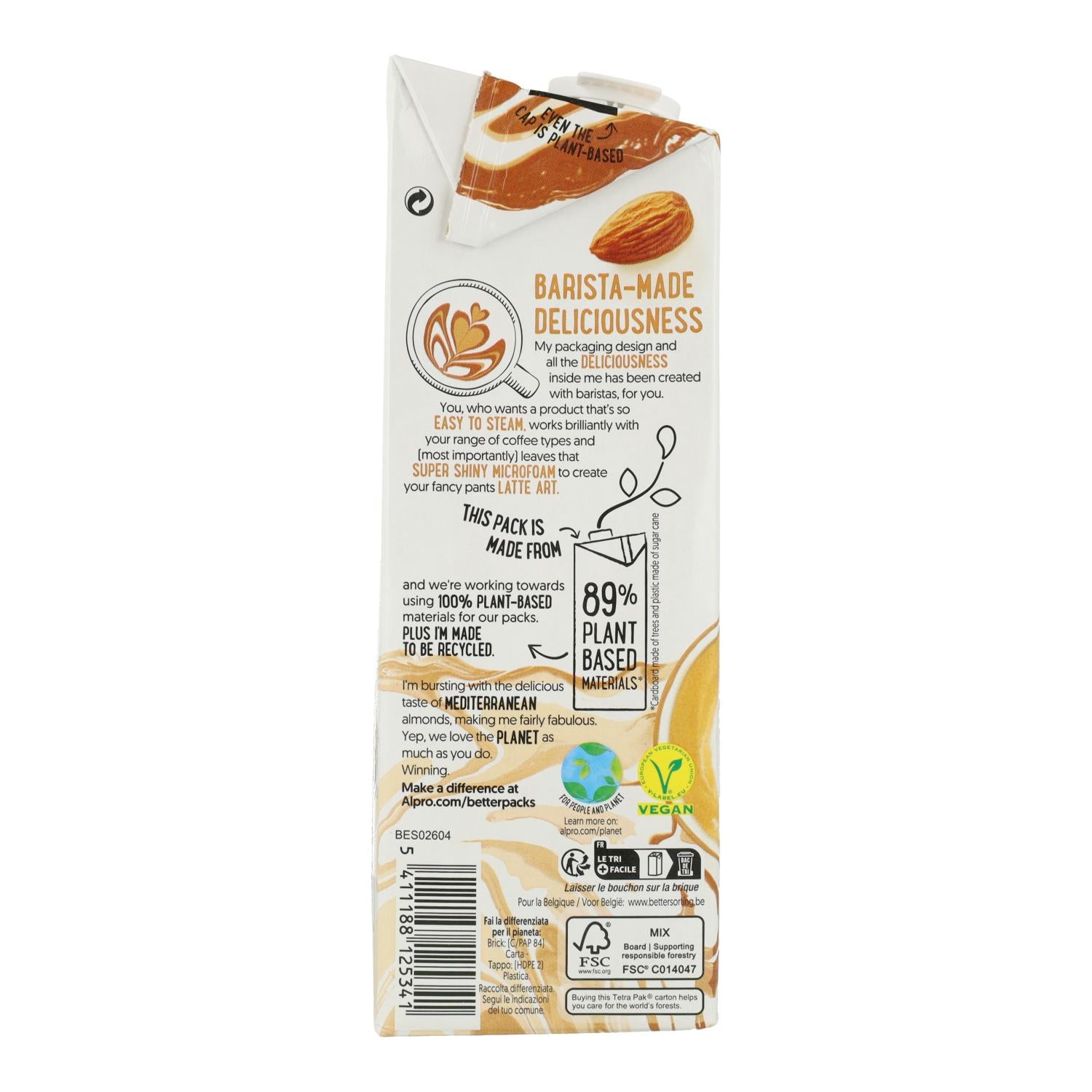 Embalagem de 8 bebidas de amêndoa Alpro Barista, 1 litro