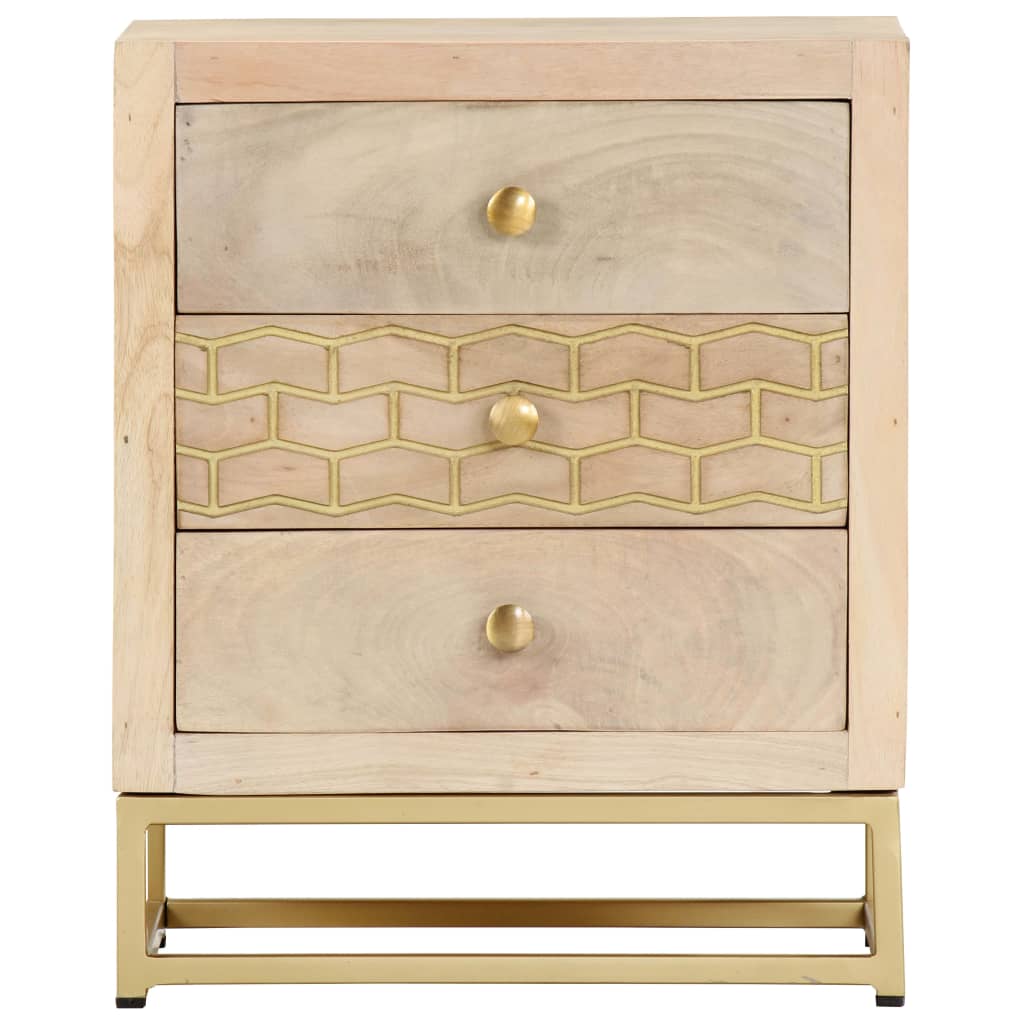 Mesita De Noche De Madera Maciza De Mango Dorado 40x30x50 Cm_1