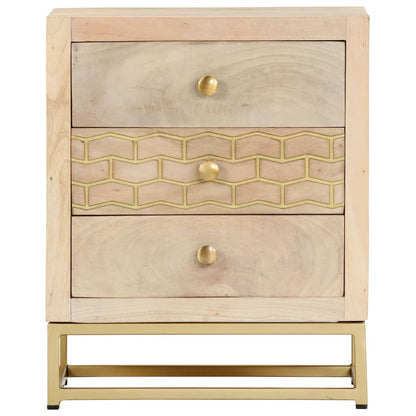 Mesita De Noche De Madera Maciza De Mango Dorado 40x30x50 Cm_1