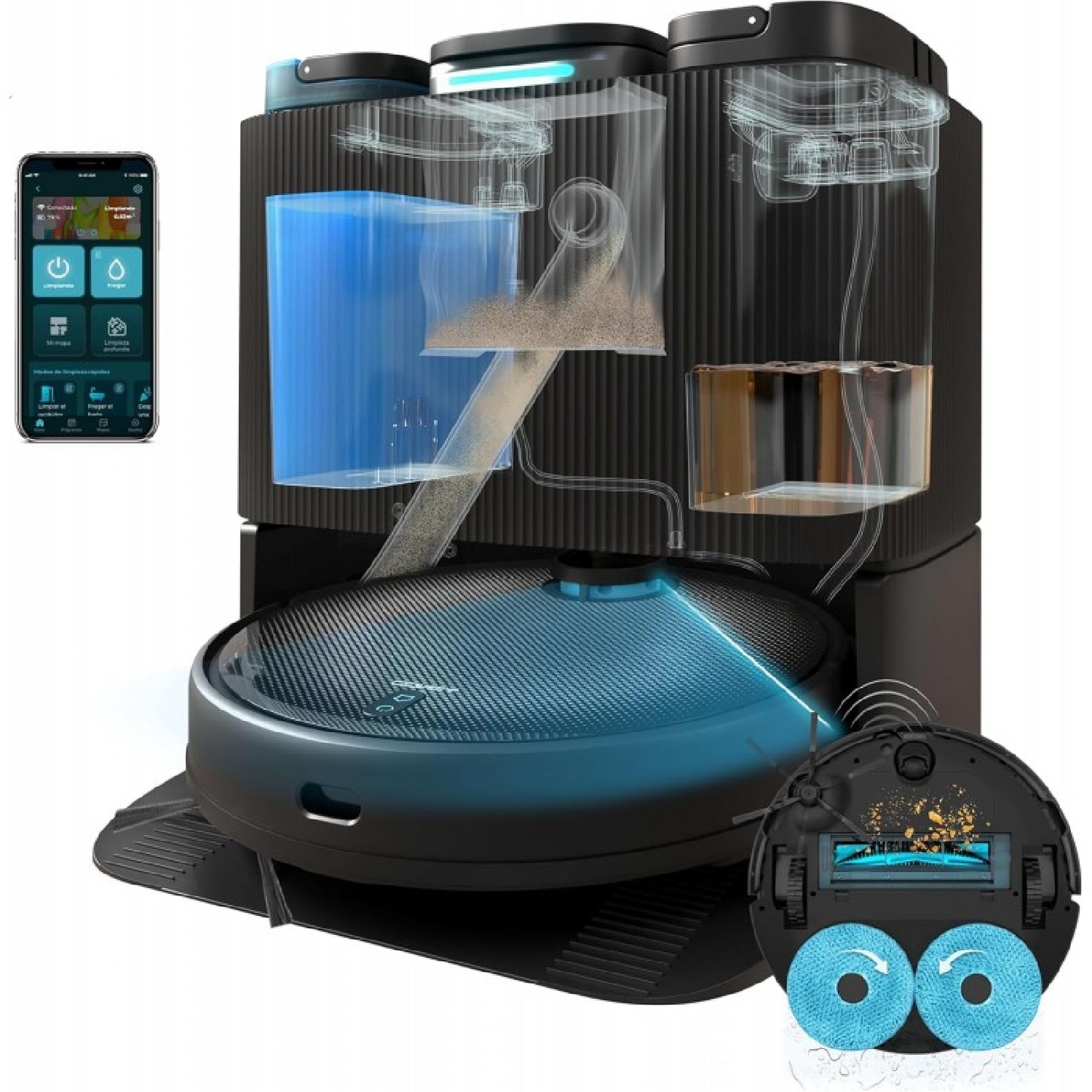 Cecotec Robot Aspirador Y Friegasuelos Conga 11090 Titanium X Spin Revolution Home&wash Con Base De Autovaciado Autolimp_0