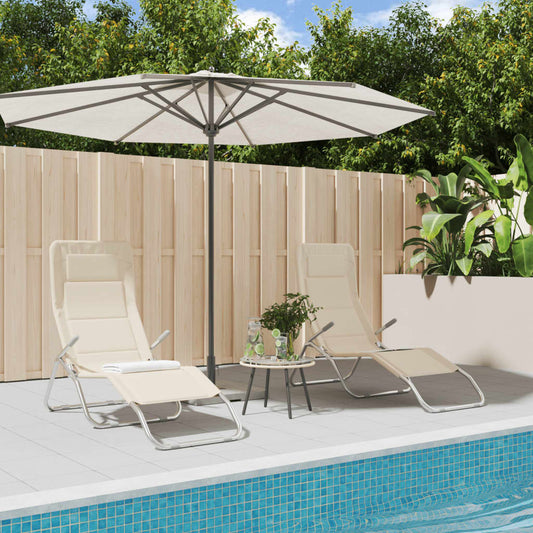Tumbona Plegable 2 Uds Textilene Acero Con Recubrimiento Crema_0
