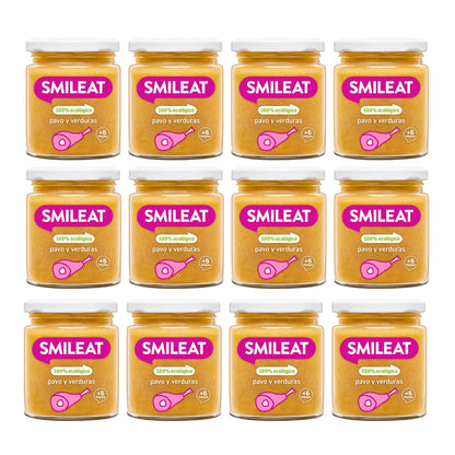 Embalagem de 12 frascos de peru e legumes biológicos Smileat +6 meses, 230g