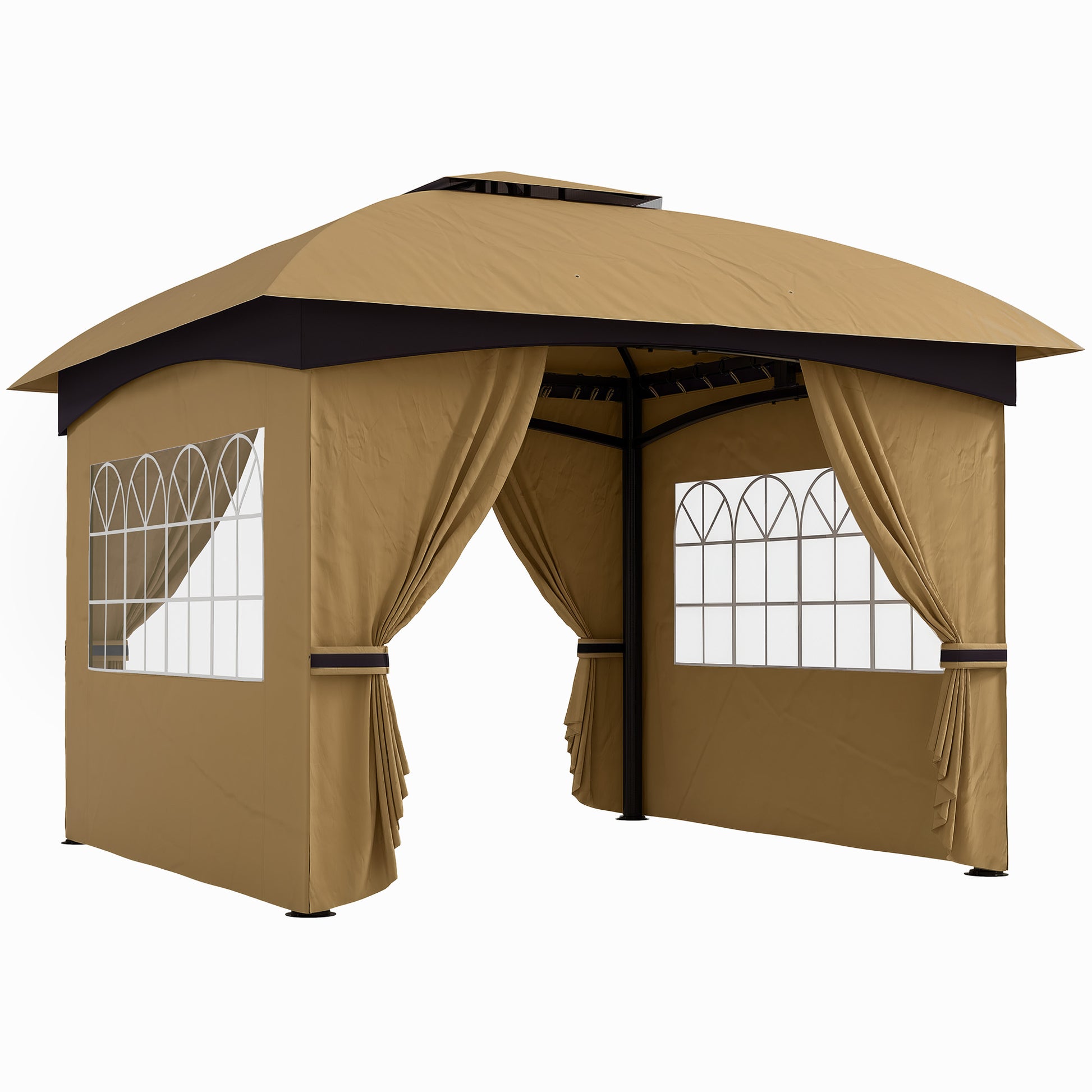 Outsunny Cenador Para Jardín 3,4x3,4 M Con Paredes Laterales Anti-uv Beige_0