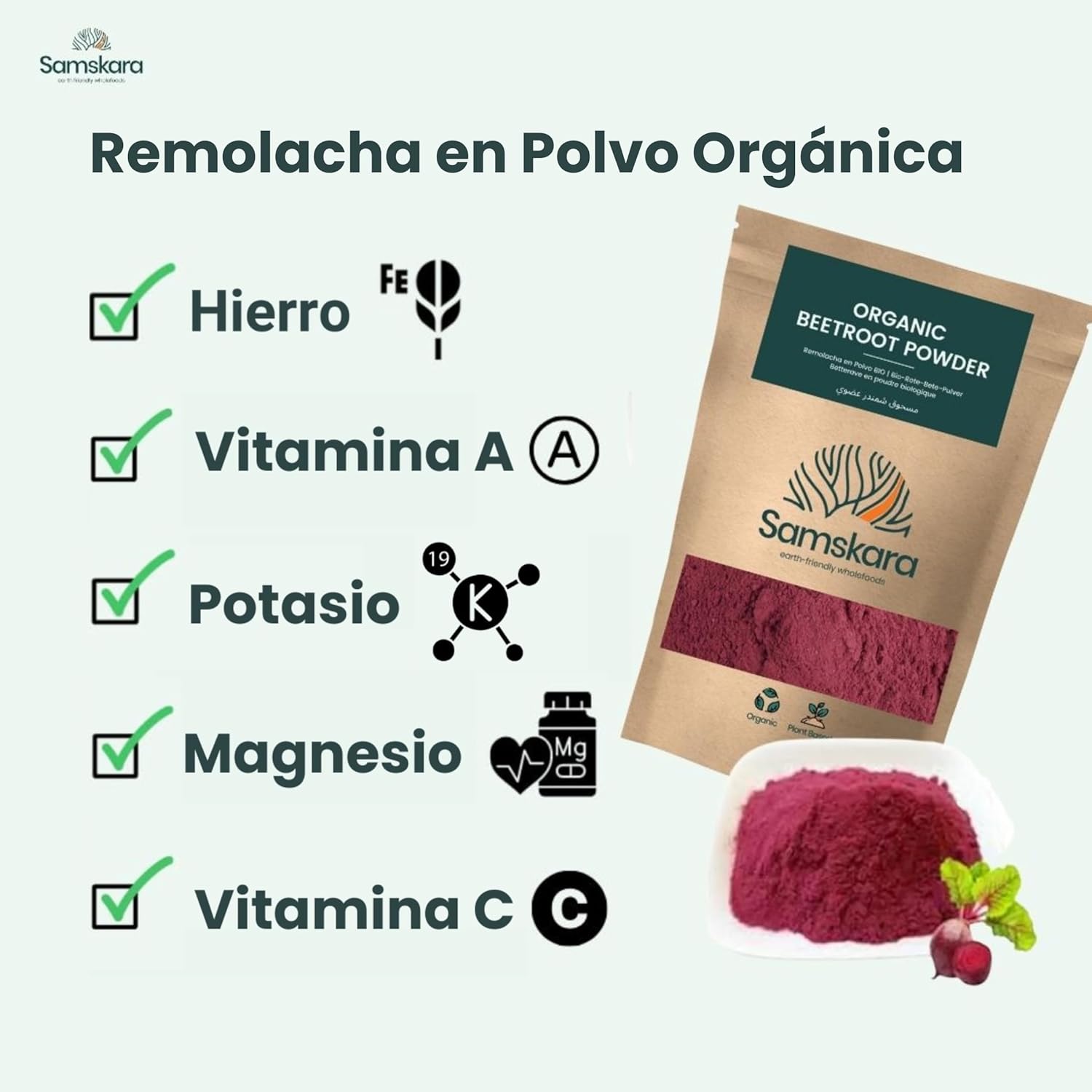 Remolacha En Polvo Bio - 1kg | Superalimento Ecológico Vegano En Polvo Para Batidos Y Repostería, Sin Gluten_5