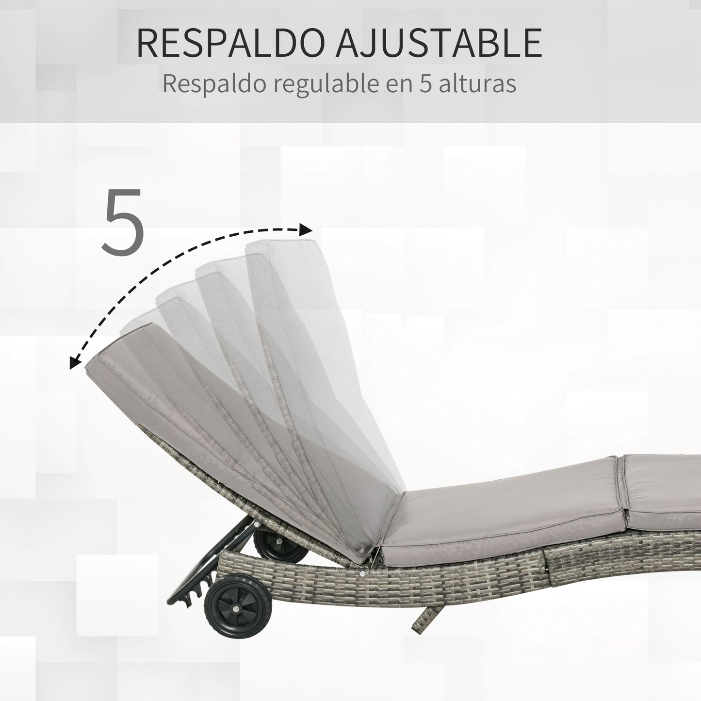 Outsunny Tumbona De Ratán Reclinable En Forma De S Con 2 Ruedas 207x70x70cm Gris_5