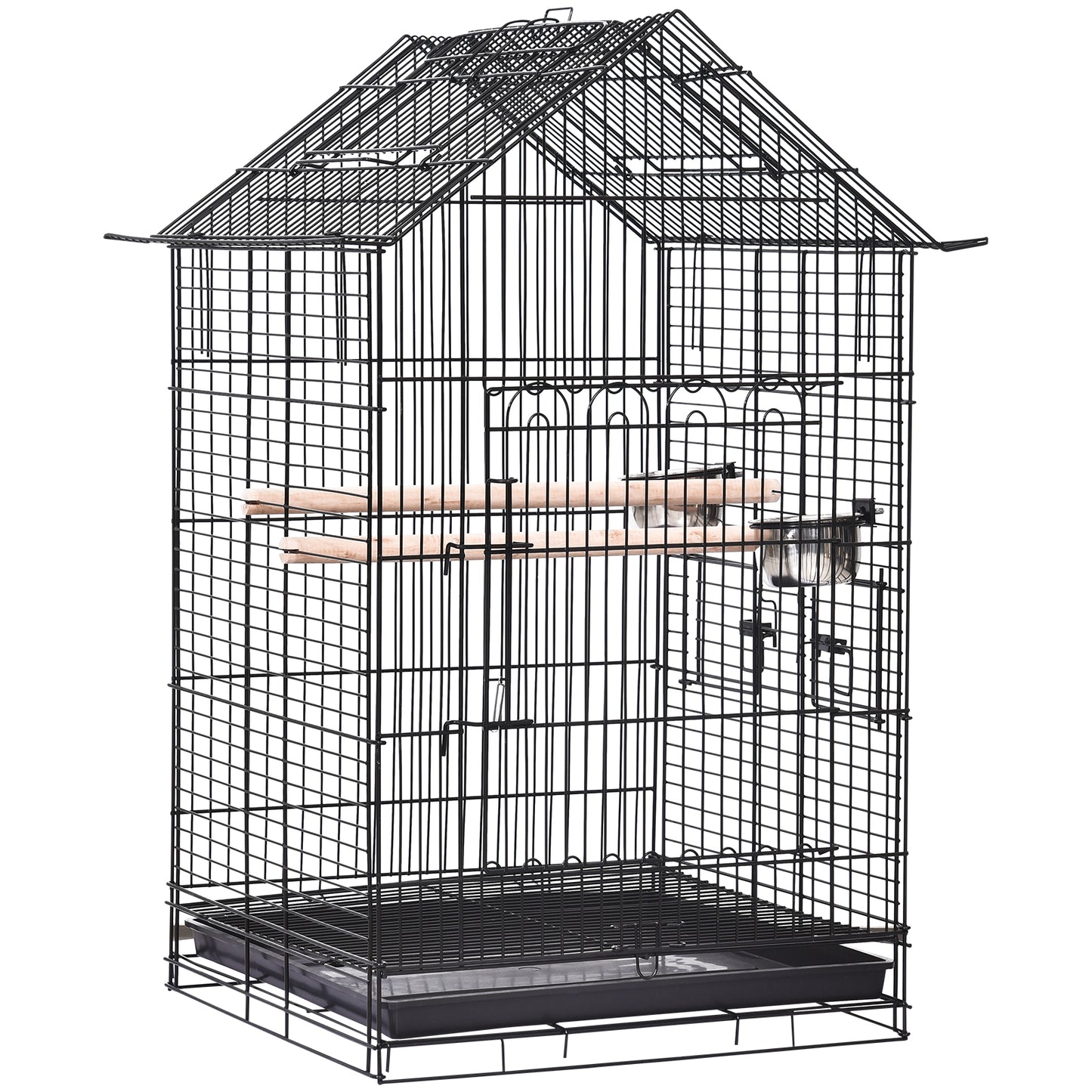 Pawhut Jaula Para Pájaros Con Soporte Ruedas Bandeja Extraíble 2 Comederos_5