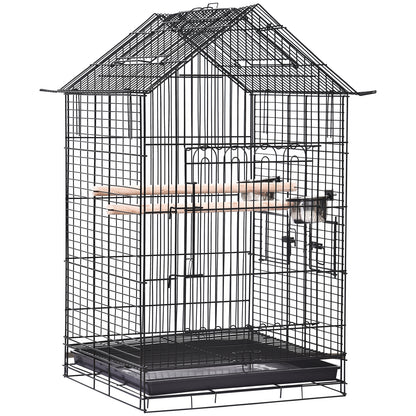Pawhut Jaula Para Pájaros Con Soporte Ruedas Bandeja Extraíble 2 Comederos_5