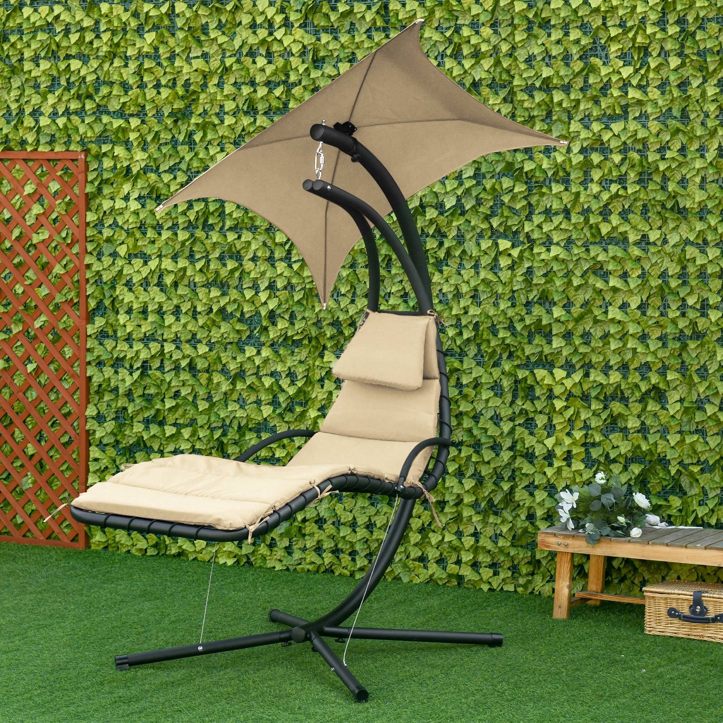 Outsunny Silla Colgante Con Soporte Toldo 190x110x190 Cm Beige_1
