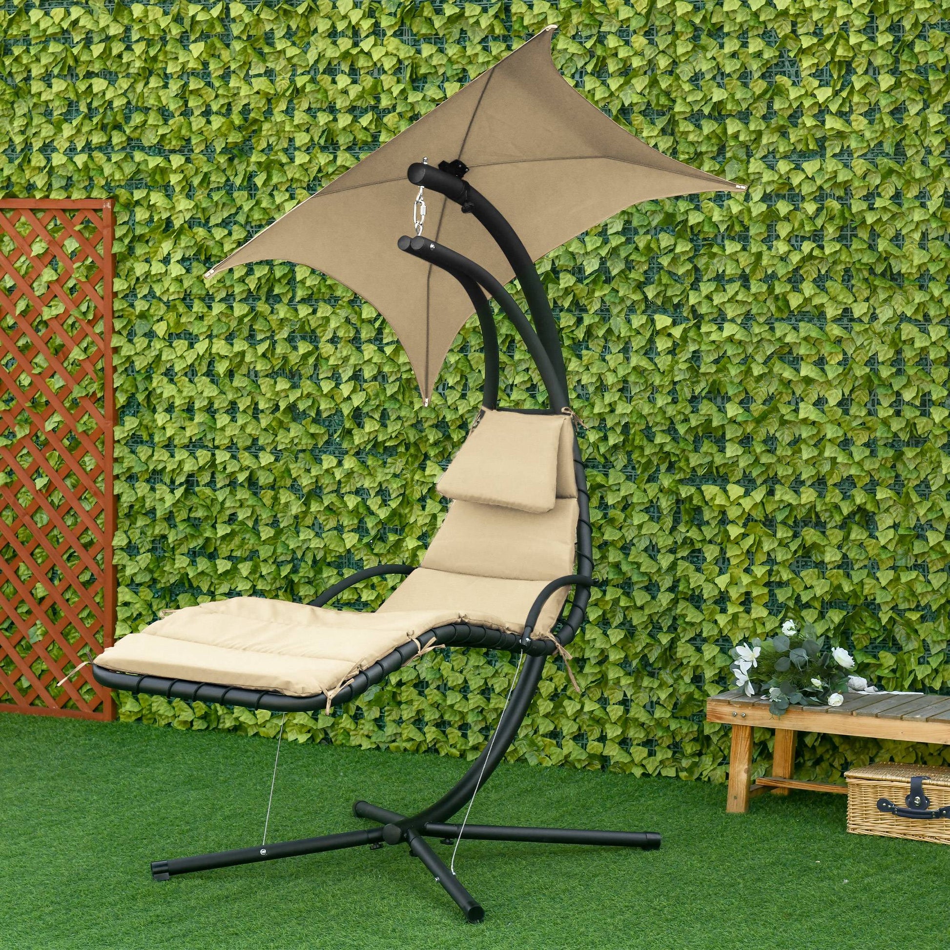 Outsunny Silla Colgante Con Soporte Toldo 190x110x190 Cm Beige_1
