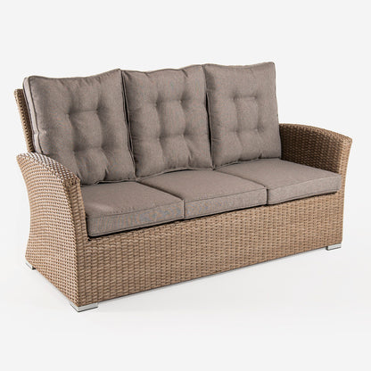 Sofá Para Jardín, 3 Plazas, Color Natural, Aluminio Y Rattán Sintético, Tamaño:80x170x93 Cm,cojines Marrón Incluidos_2