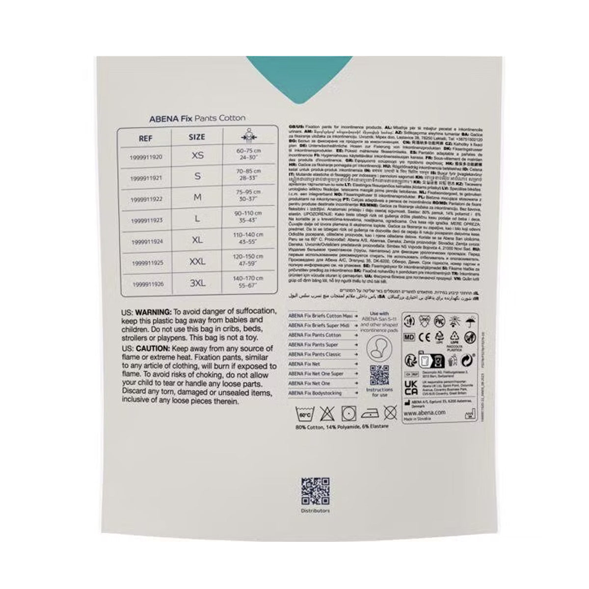 Calças Fix Cotton para incontinência Abena Tamanho XXL 3 unidades