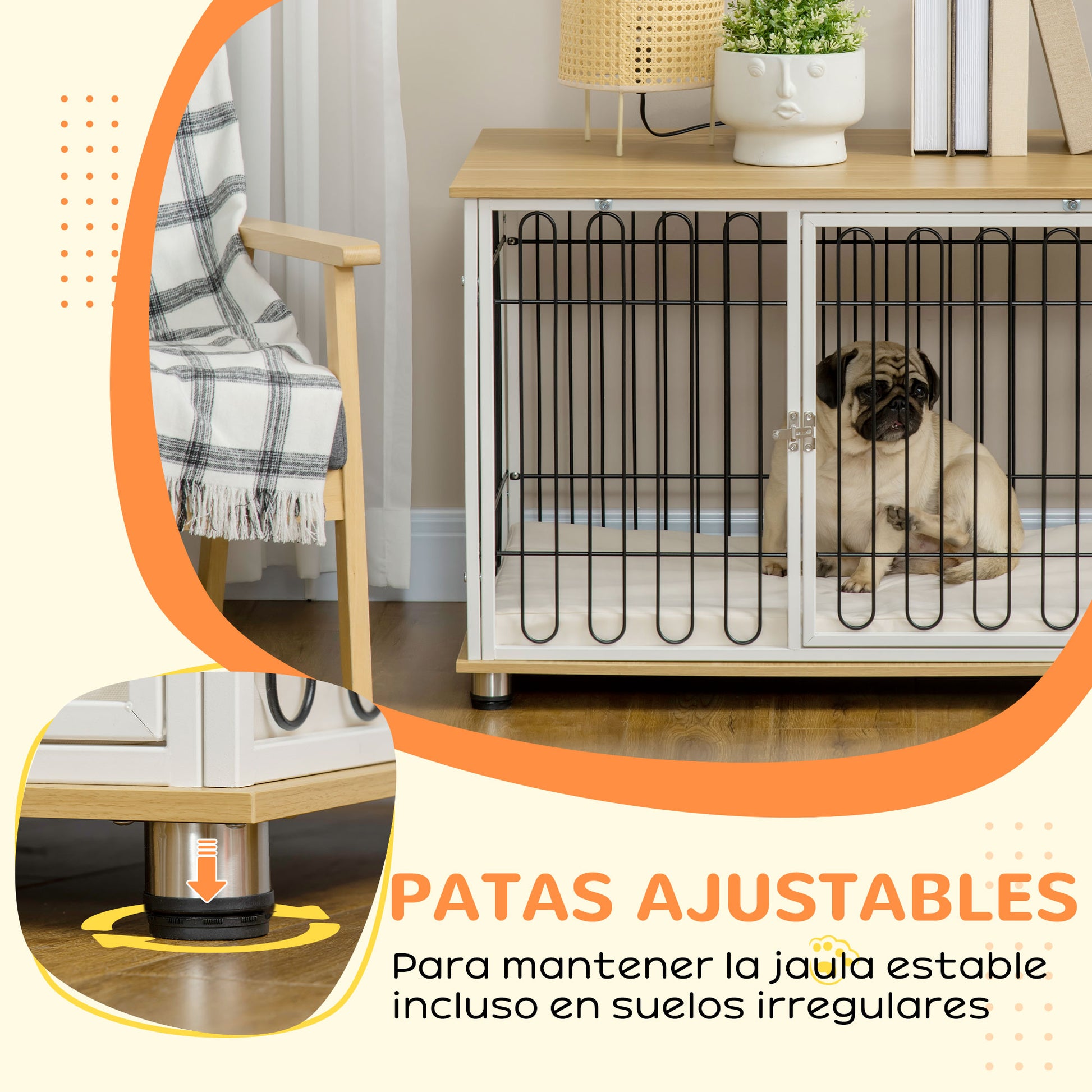 Pawhut Jaula Para Perros Interior En Casa 90x58x62,5 Cm Superficie Mesa Auxiliar_3