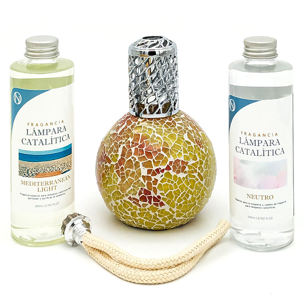 Pack Lámpara Catalítica Mosaico Bicolor + Fragancia Mediterranean Light 200ml + Limpiador Neutro 200ml + Mecha Repuesto_0