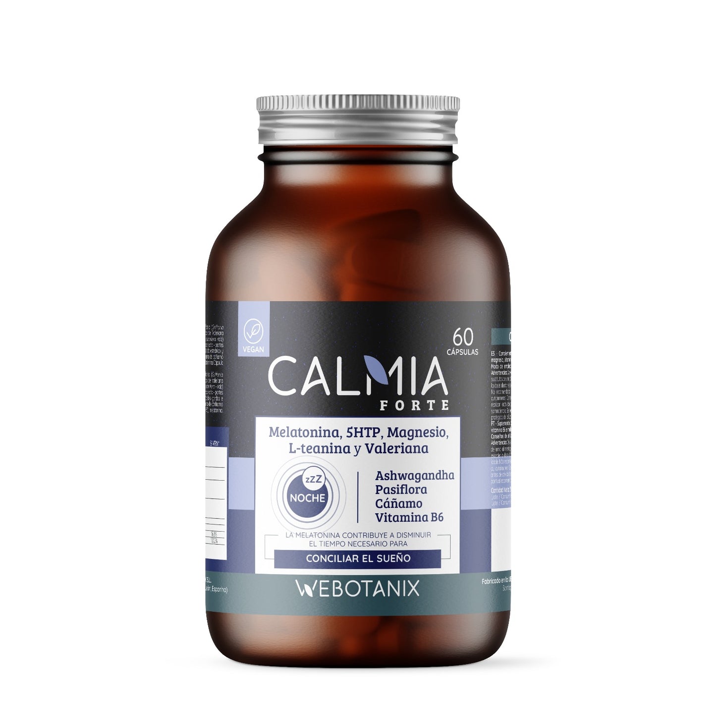 Calmia Night Forte (5HTP + Melatonina + Magnésio, L-Teanina, Valeriana) WEBOTANIX 60 cápsulas