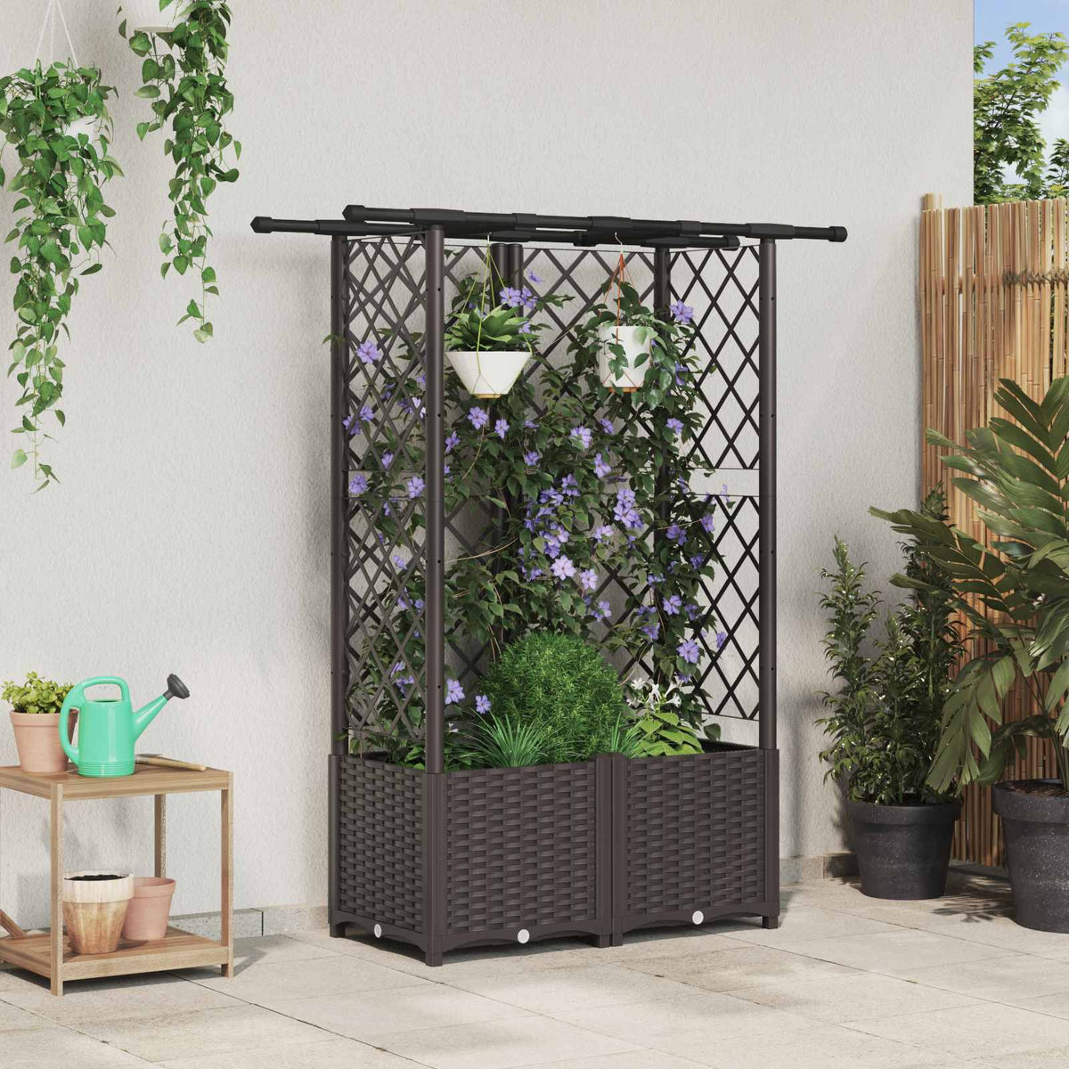 Cama Elevada Con Trellis Y Techo Marrón 124 X 40 X 136 Cm Pp_1
