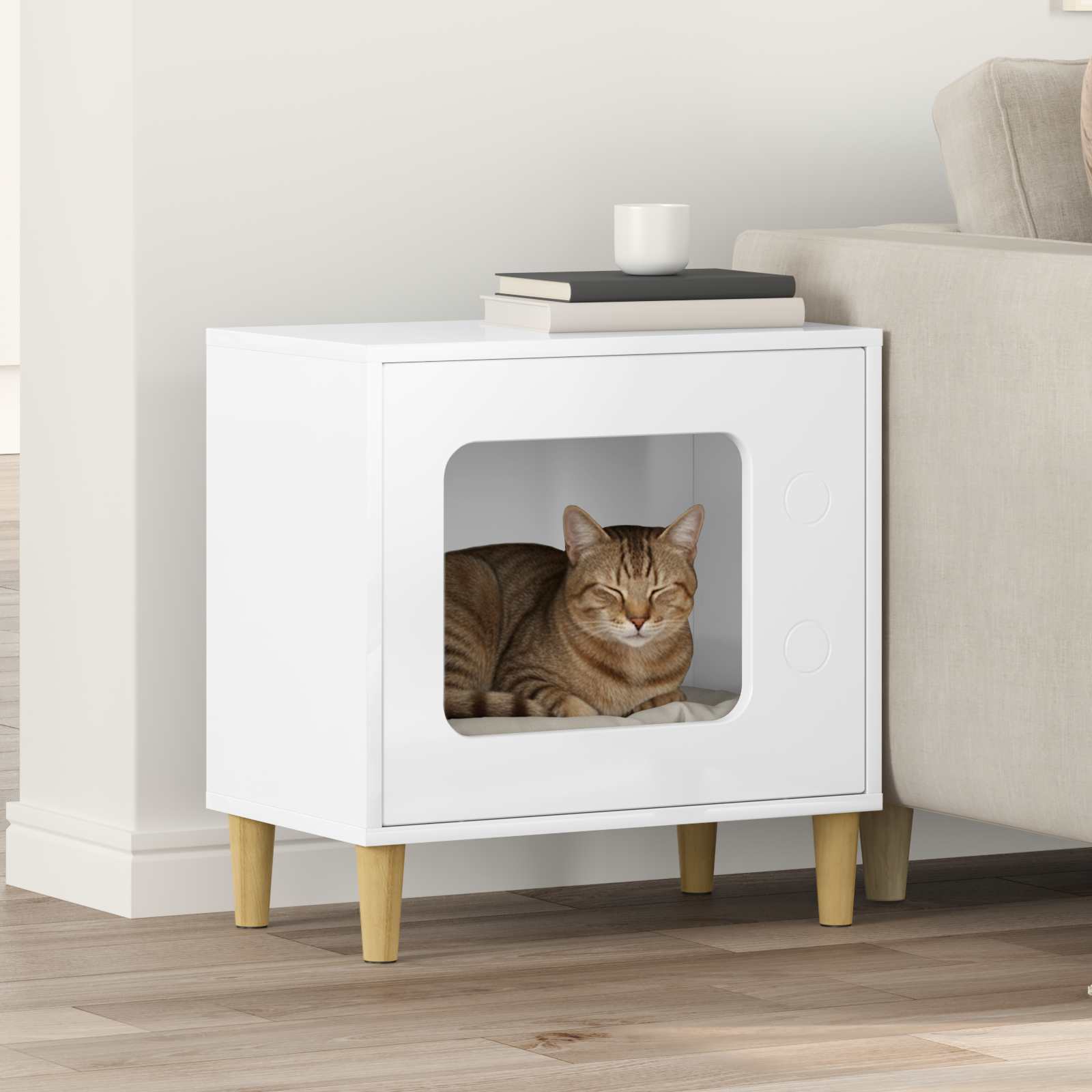 Casa Para Gatos Brillante 51 X 30 X 52 Cm Madera De Ingeniería_1
