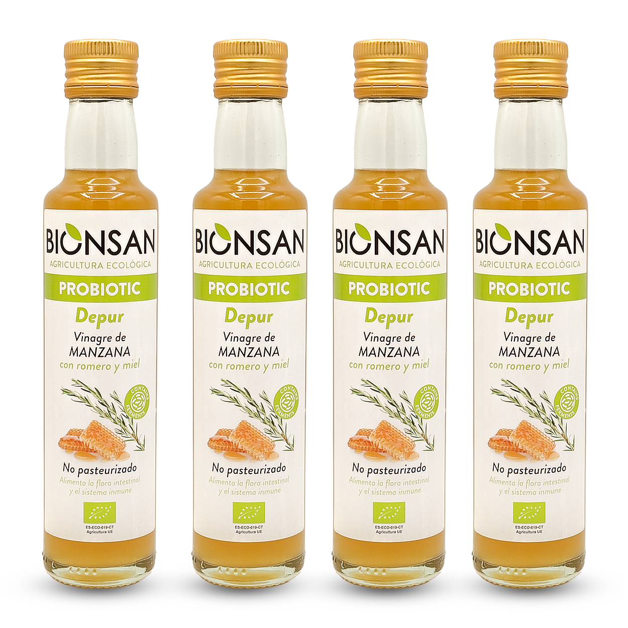 Pack 4 Vinagres Manzana Miel Y Romero Eco Bionsan_0