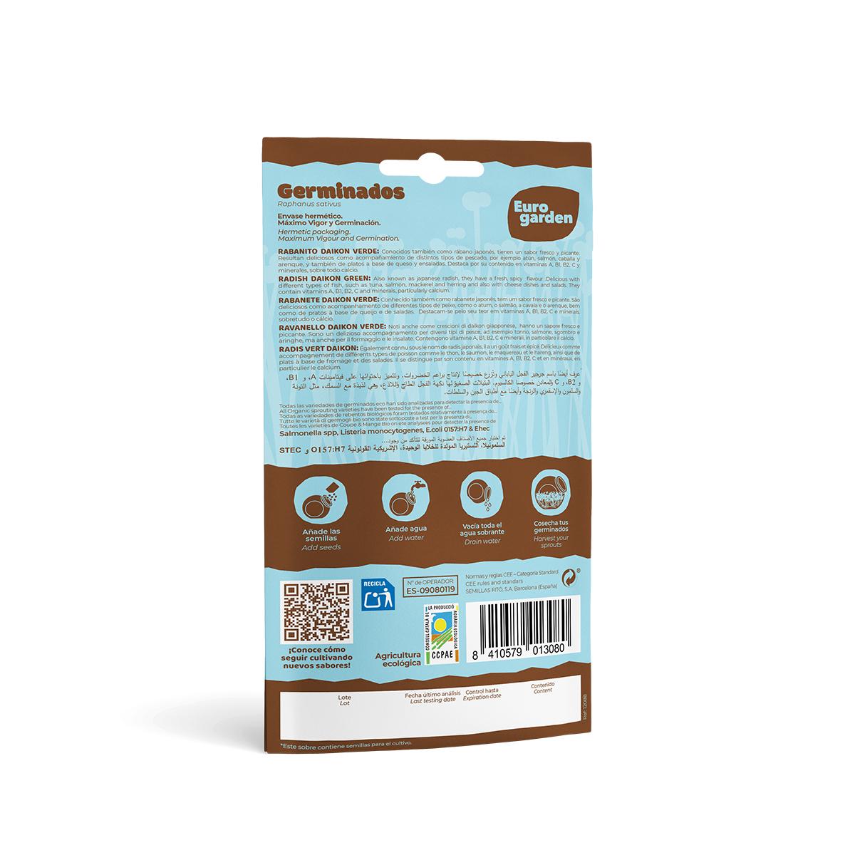 Sementes germinadas orgânicas de rabanete verde Eurogarden