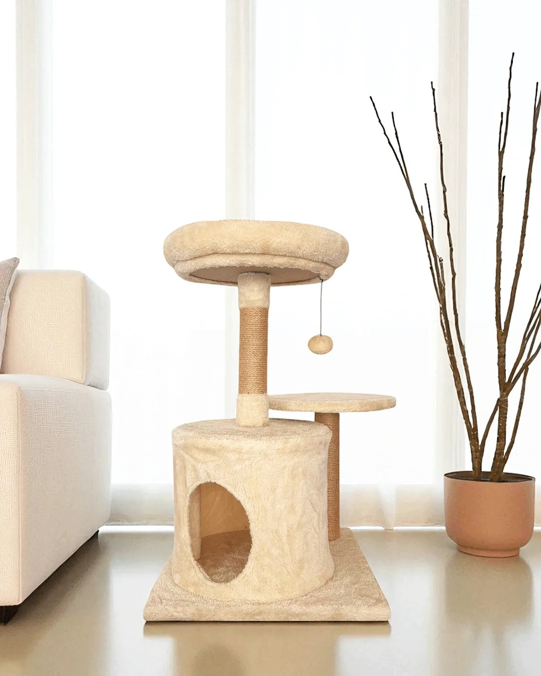 Cama Árbol Para Gatos Nácar Con Base De Madera Maciza Y Diseño Ligero Althea Living 30x30x61.5cm_1