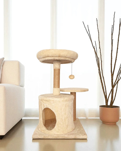 Cama Árbol Para Gatos Nácar Con Base De Madera Maciza Y Diseño Ligero Althea Living 30x30x61.5cm_1