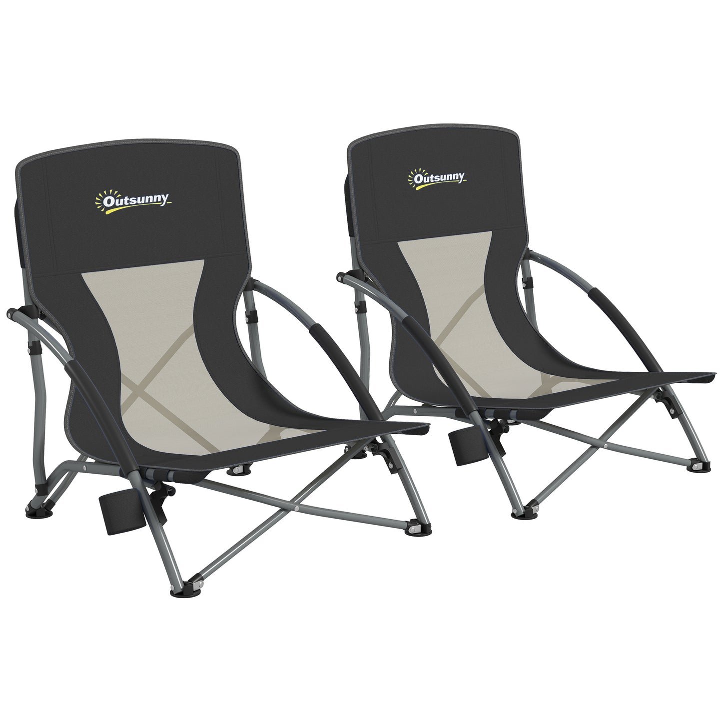 Outsunny Pack De 2 Sillas De Playa Plegables Ligeras Con Respaldo De Malla Negro_0