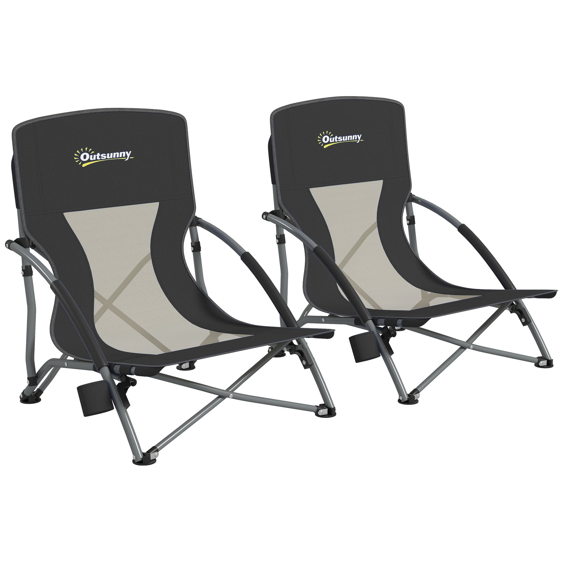 Outsunny Pack De 2 Sillas De Playa Plegables Ligeras Con Respaldo De Malla Negro_0