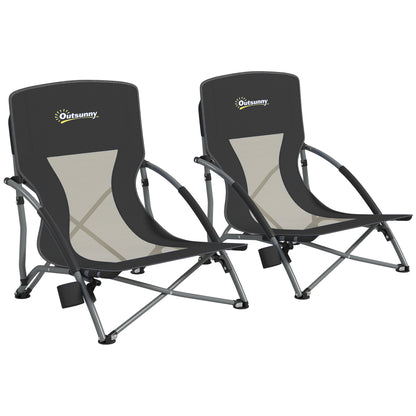 Outsunny Pack De 2 Sillas De Playa Plegables Ligeras Con Respaldo De Malla Negro_0
