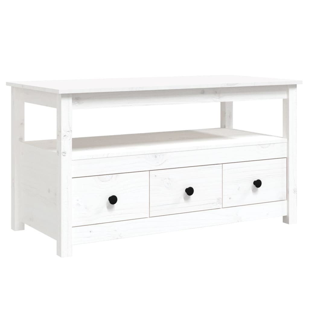 Mesa De Centro De Madera Maciza De Pino Blanco 102x49x55 Cm_0