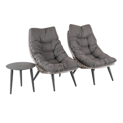 Conjunto Relax Para Jardín, Aluminio Y Rattán Sintético Abierto Redondo, Forma De Huevo, Color Gris, Cojin Incluido_0