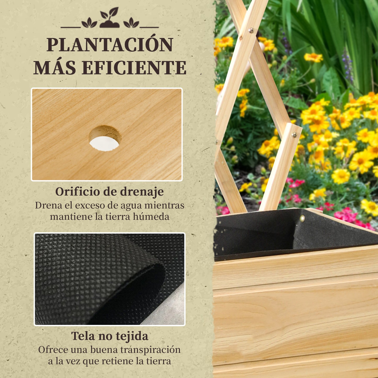 Outsunny Huerto Urbano Elevado De Madera Con Ruedas Enrejado 79x29x130cm Natural_5