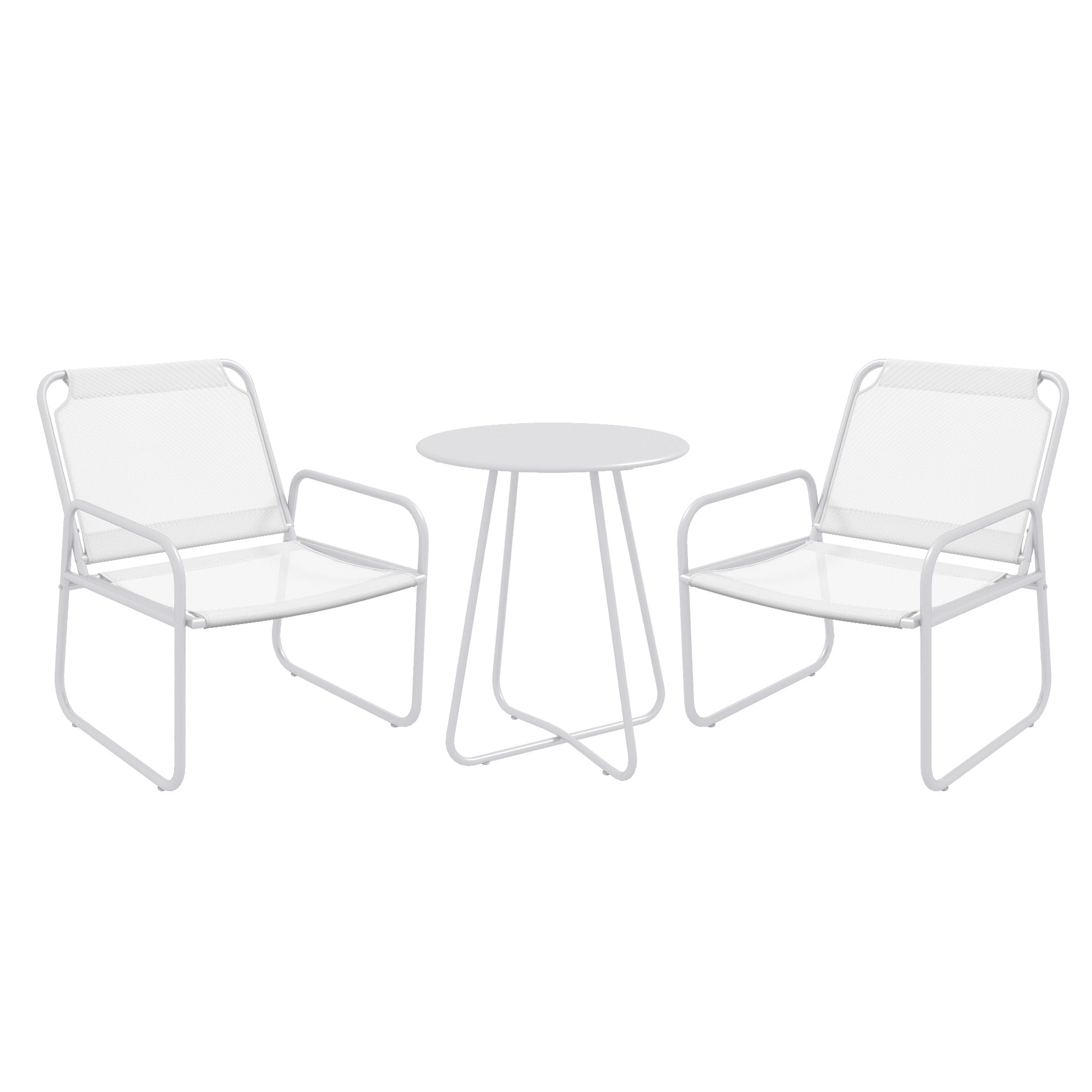 Outsunny Conjunto De Muebles De Jardín Con Marco De Acero Y Reposabrazos Blanco_0