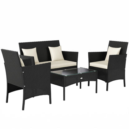 Outsunny Conjunto De Jardín De Ratán Sintético De 4 Piezas Negro Y Crema_0