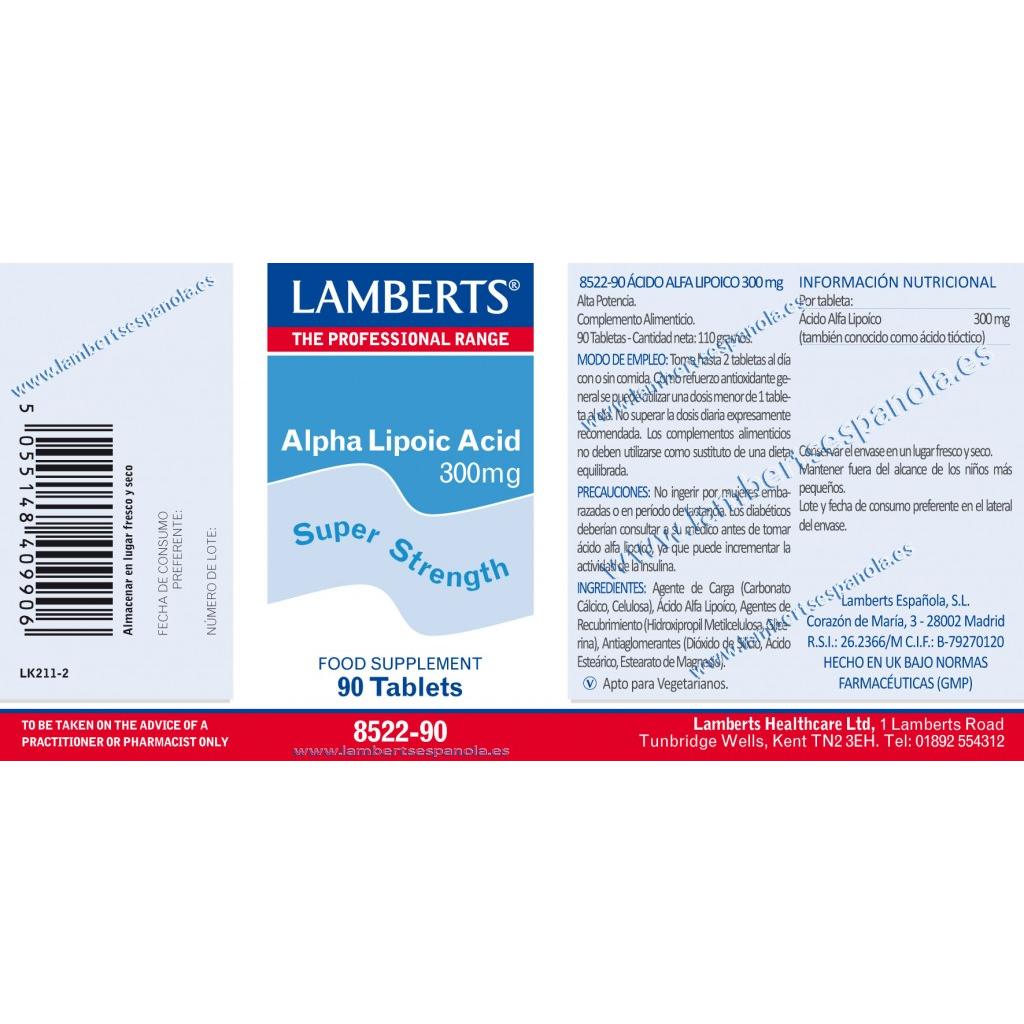 Embalagem 2x Ácido Alfa Lipóico 300 mg Lamberts, 90 comprimidos